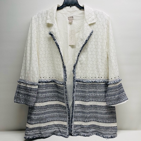 Chicos Eyelet topper embellished trim jacket SZ4 nwt - Picture 4 of 12